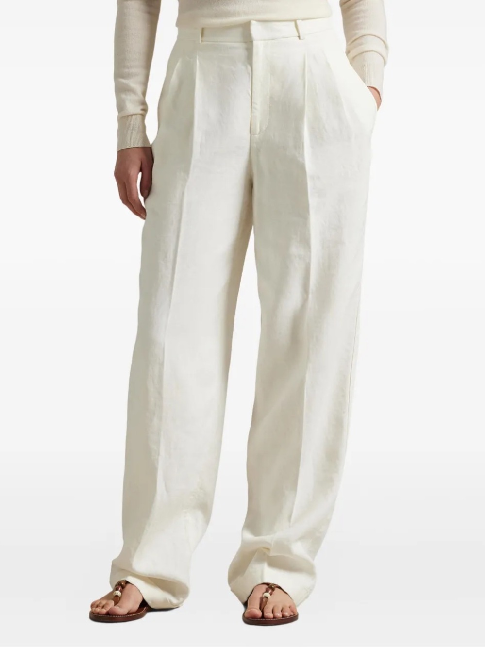Ralph Lauren Cream Pleated Wide-Leg Chinos